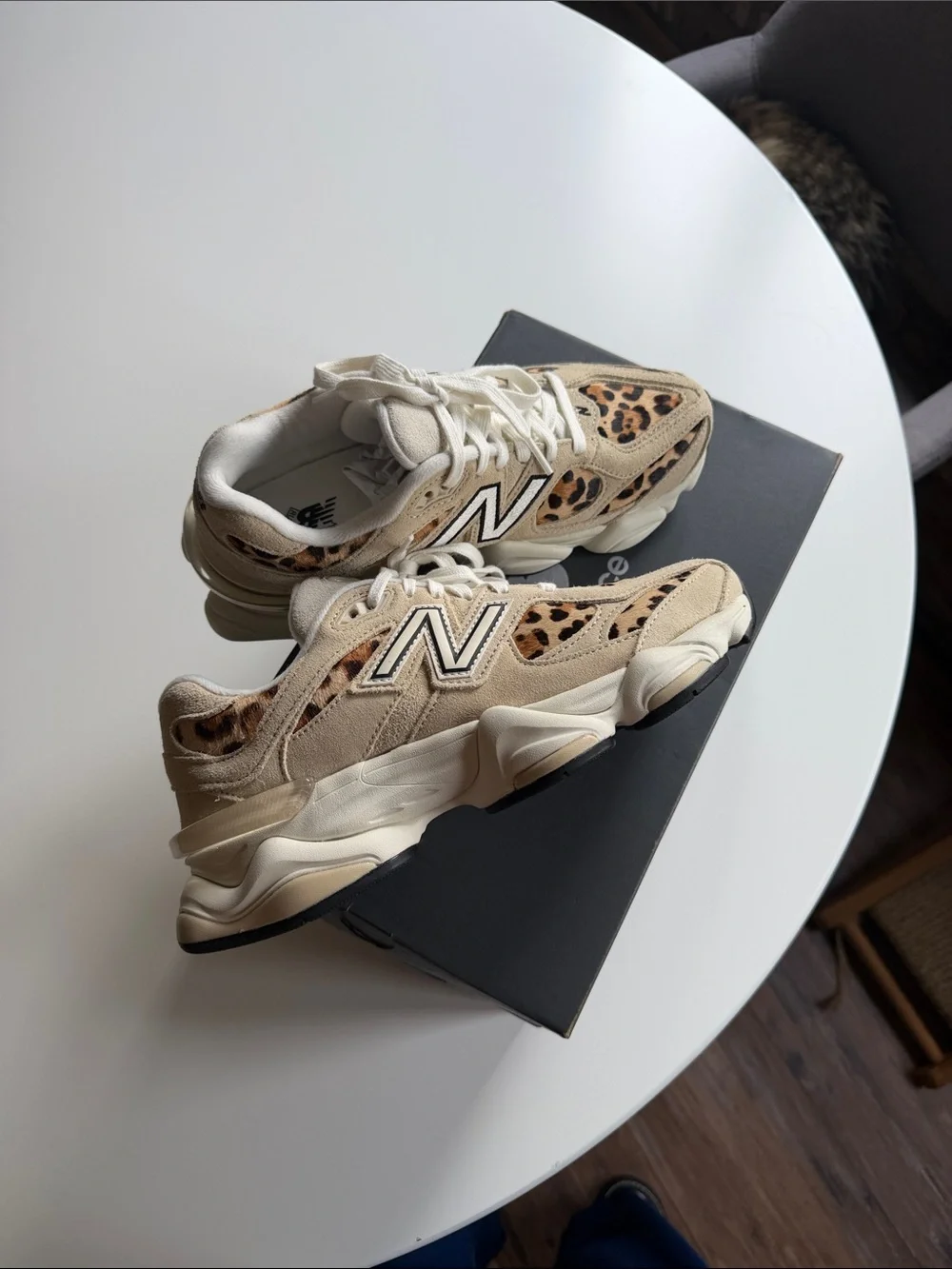 New Balance Women's Leopard Print Cream and Tan Sneakers - Picture 2 of 5
